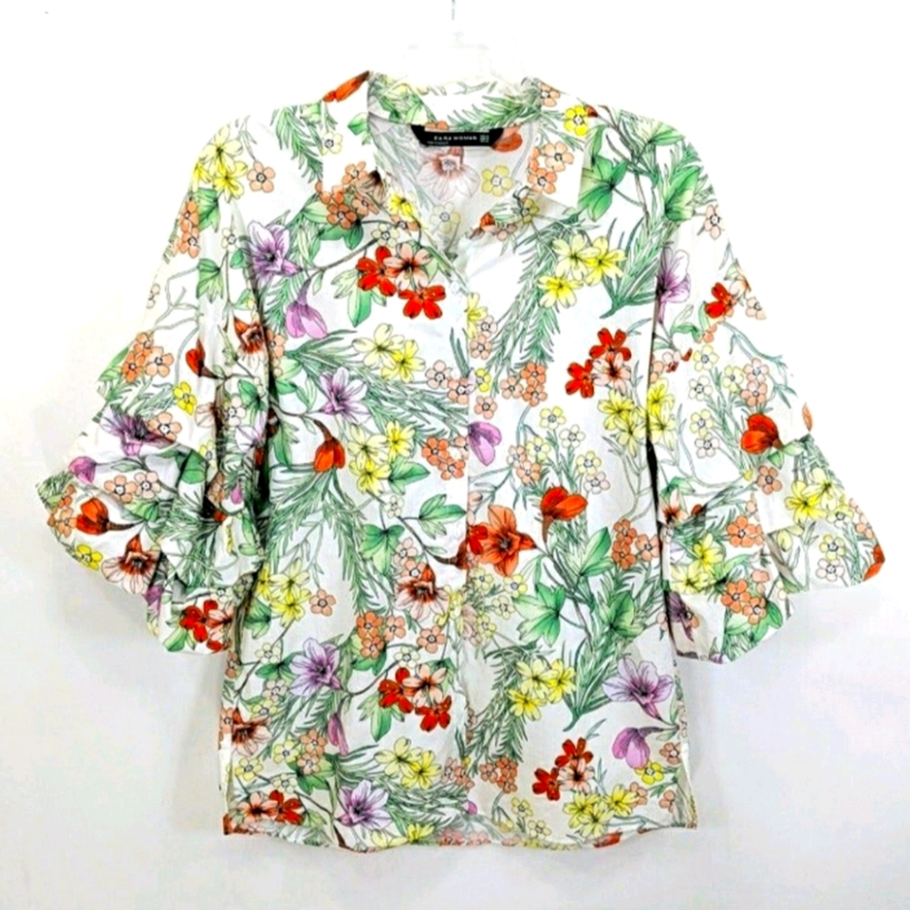 Zara Floral Tiered Bubble Sleeve Top